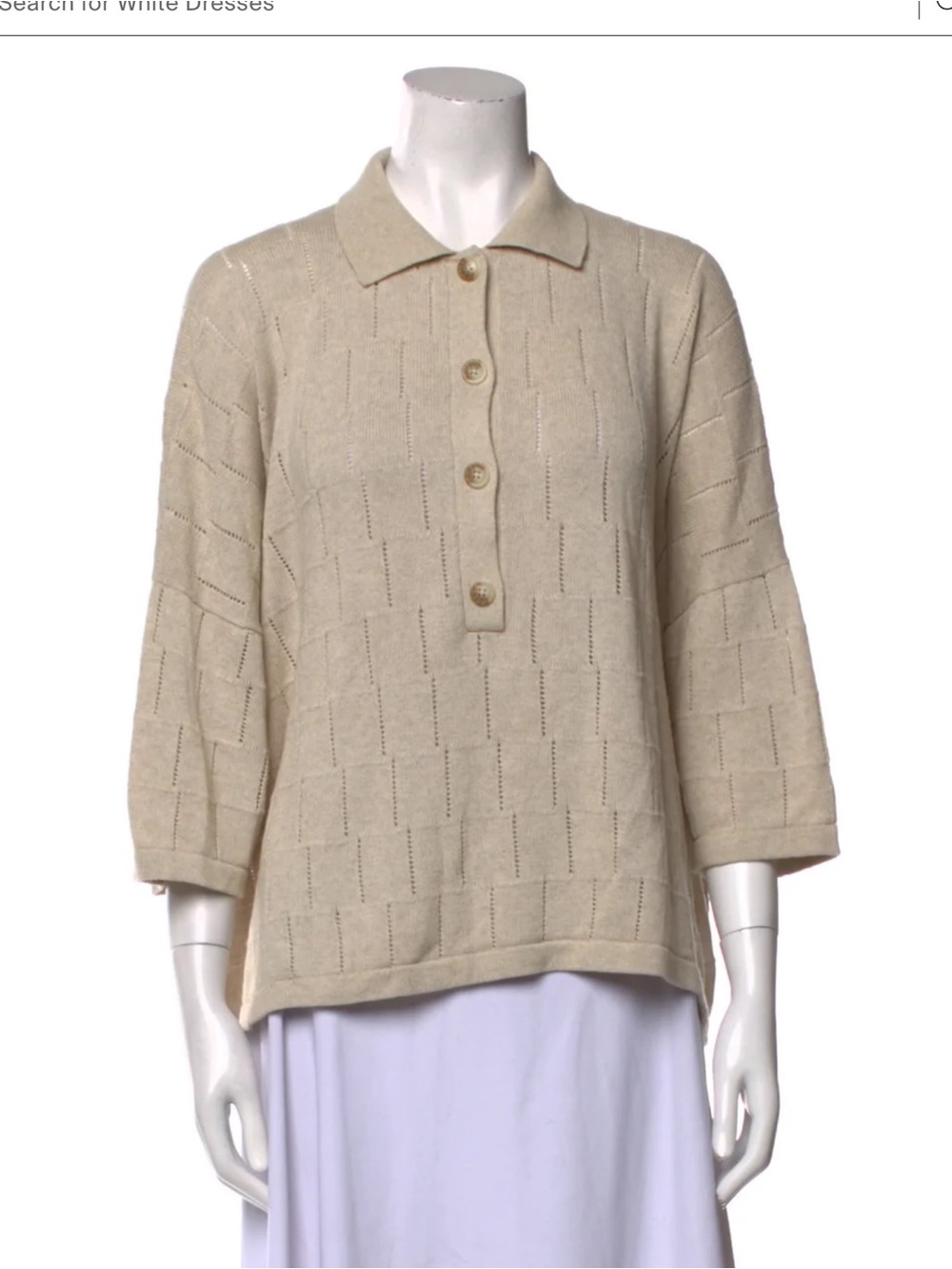Lauren Manoogian Beige Openwork Knit Polo Sweater